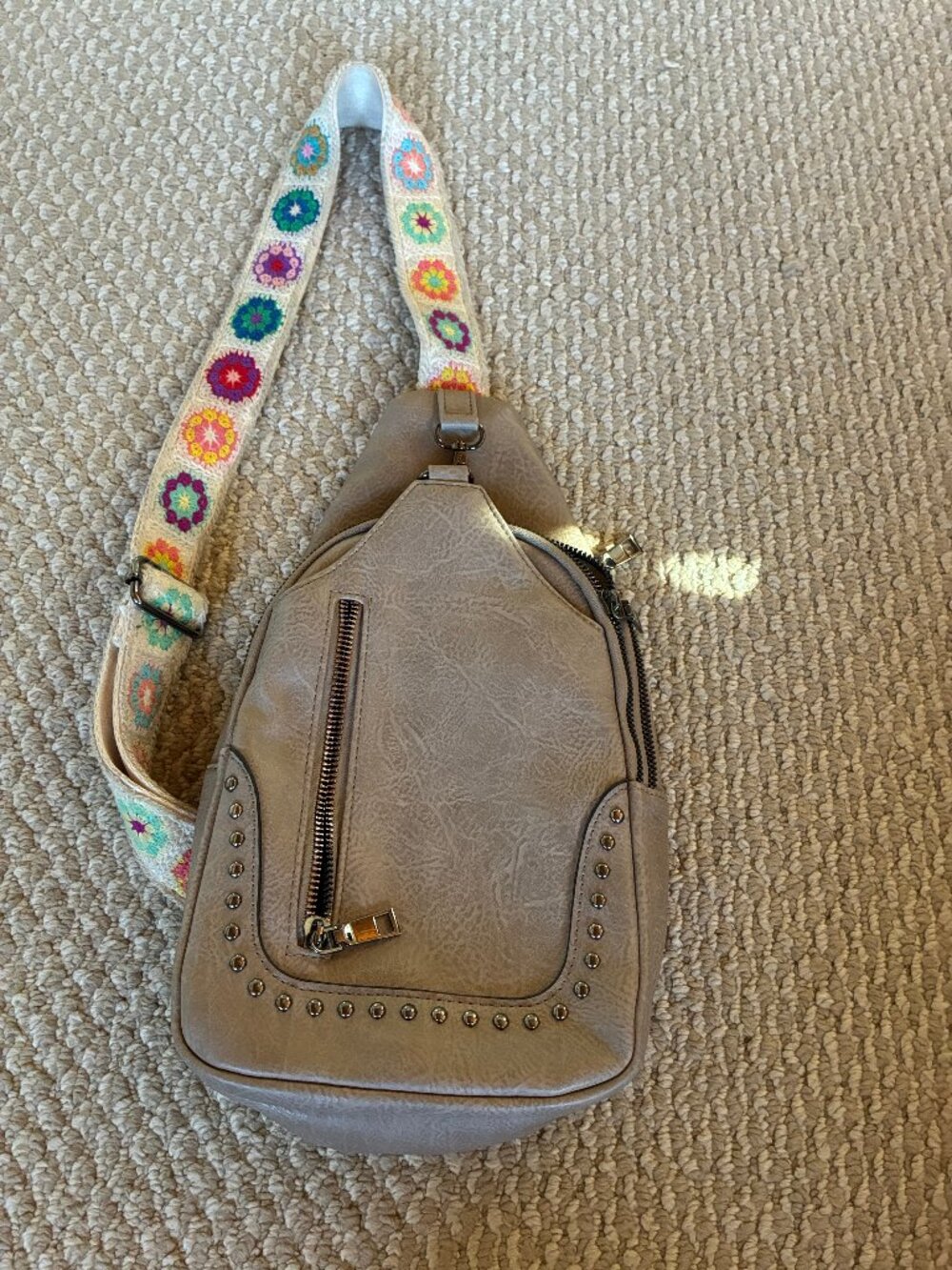 Sam & Hadley Crossbody Bag Tan Rainbow Strap